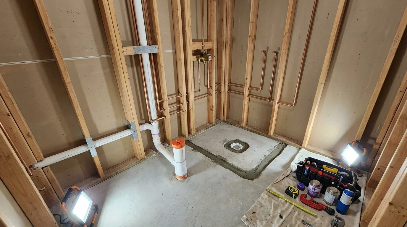 Bathroom rough-in plumbing during remodel by Johns Plumbing LLC in Sisseton
