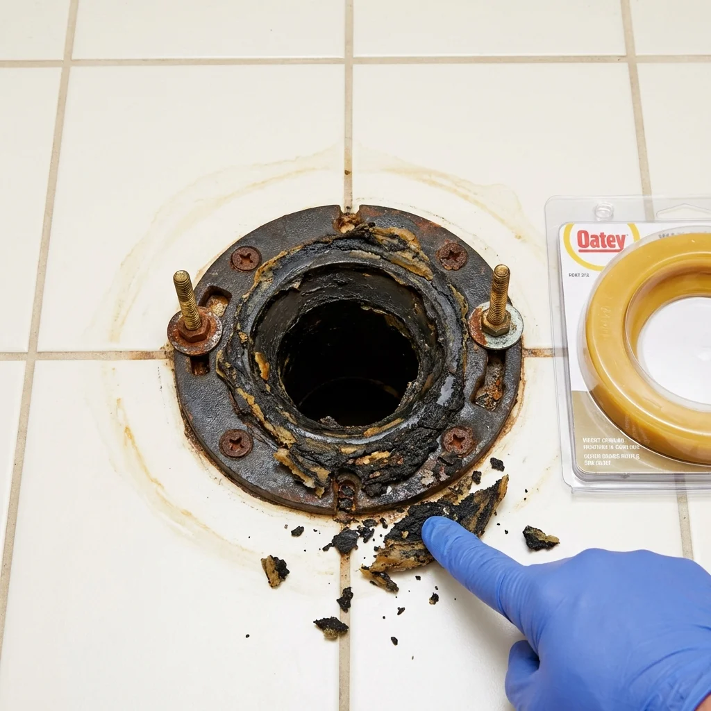 Failed wax ring showing water seepage at the base of a toilet in a Sisseton, SD home